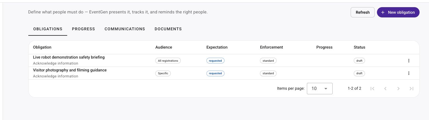 New obligation action selector