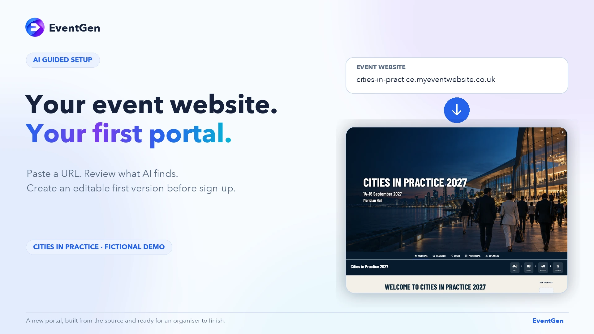 EventGen turns the Cities in Practice conference website into an editable first event portal